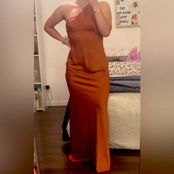 Showpo. | Dresses | Nwt Showpo One Shoulder Beaded Strap Satin Maxi Dress |  Poshmark